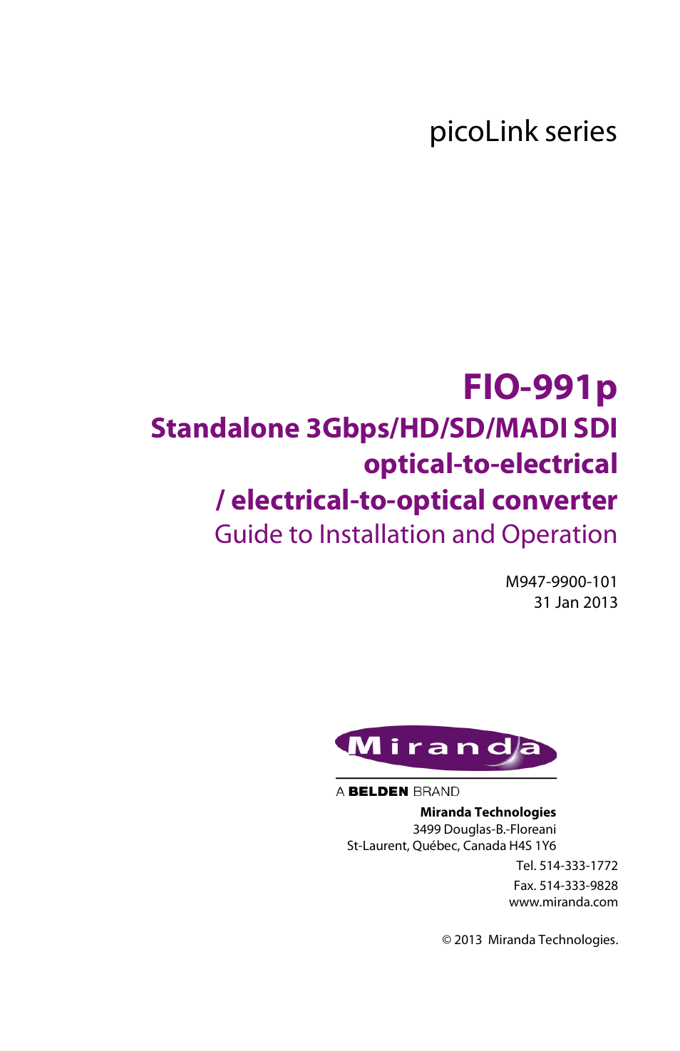 Grass Valley FIO-991P User Manual | 21 pages