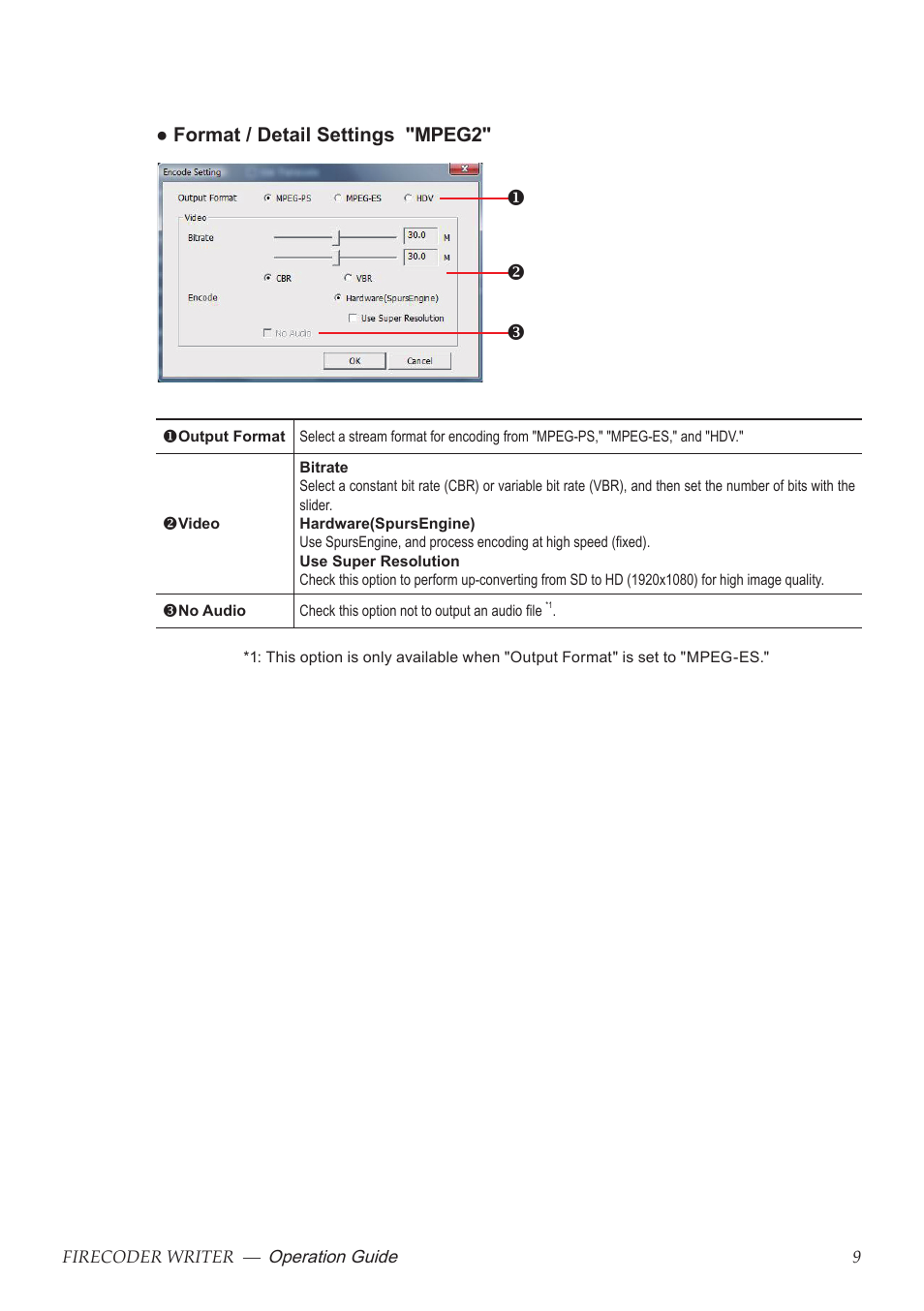 Format / detail settings "mpeg2 | Grass Valley FIRECODER Writer User Manual | Page 10 / 66