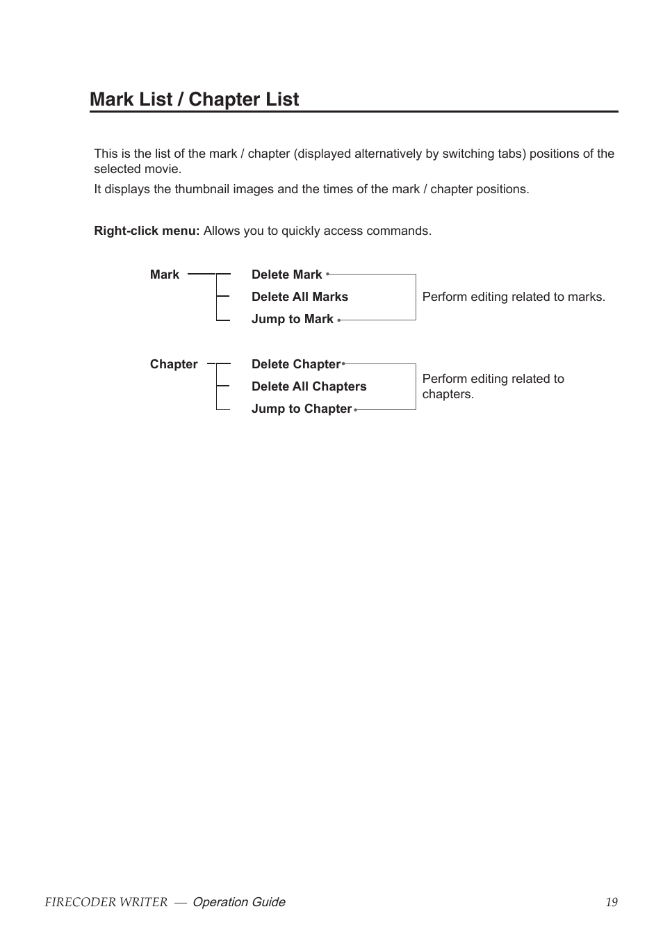 Mark list / chapter list | Grass Valley FIRECODER Writer User Manual | Page 20 / 66