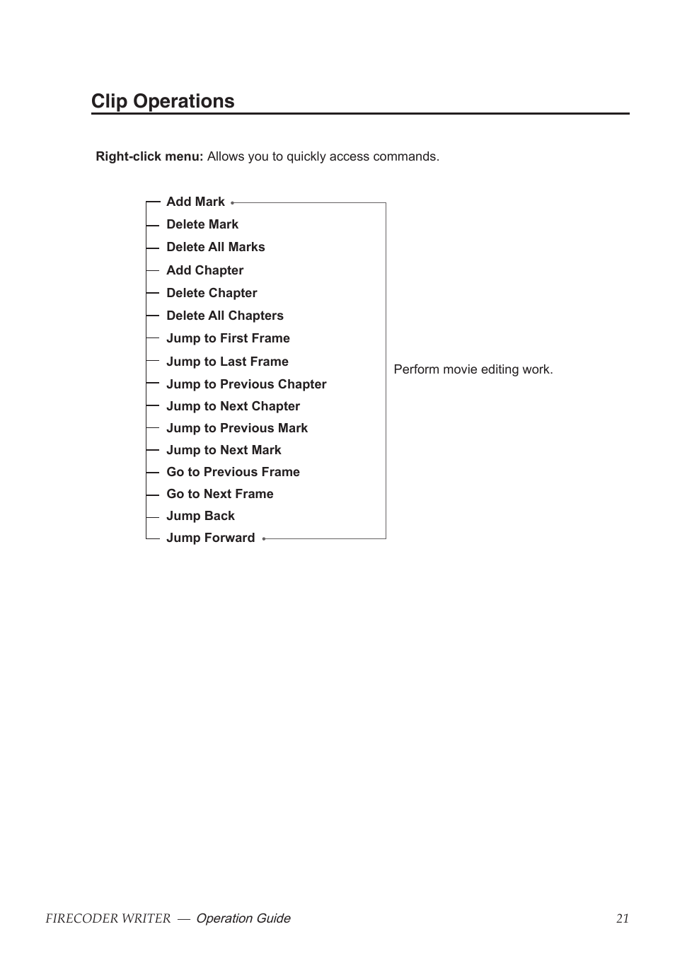 Clip operations | Grass Valley FIRECODER Writer User Manual | Page 22 / 66