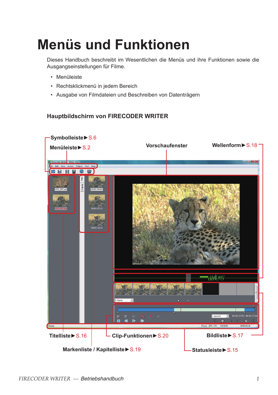 Menüs und funktionen | Grass Valley FIRECODER Writer User Manual | Page 24 / 66