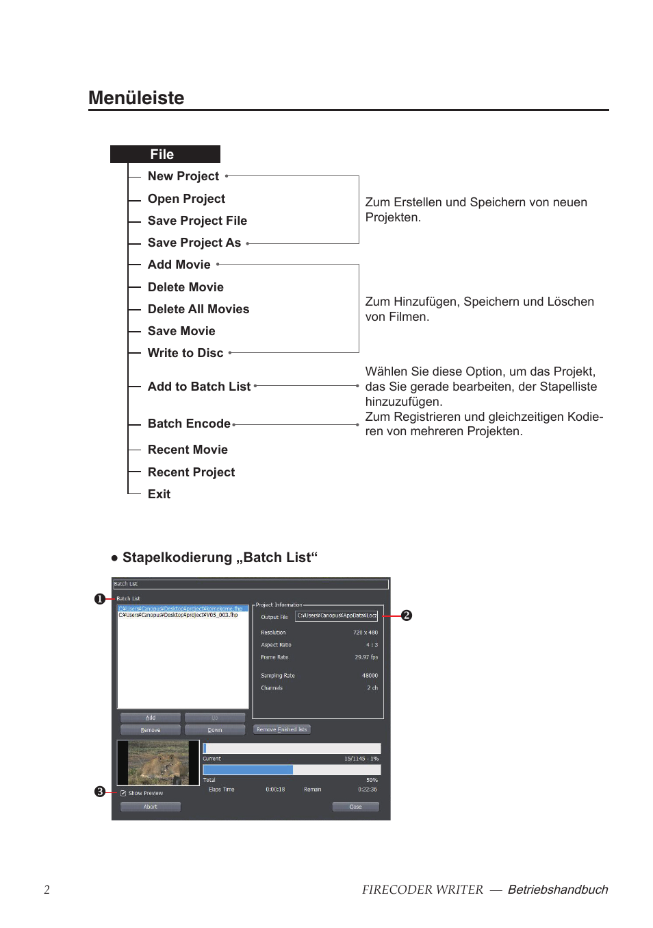 Menüleiste | Grass Valley FIRECODER Writer User Manual | Page 25 / 66