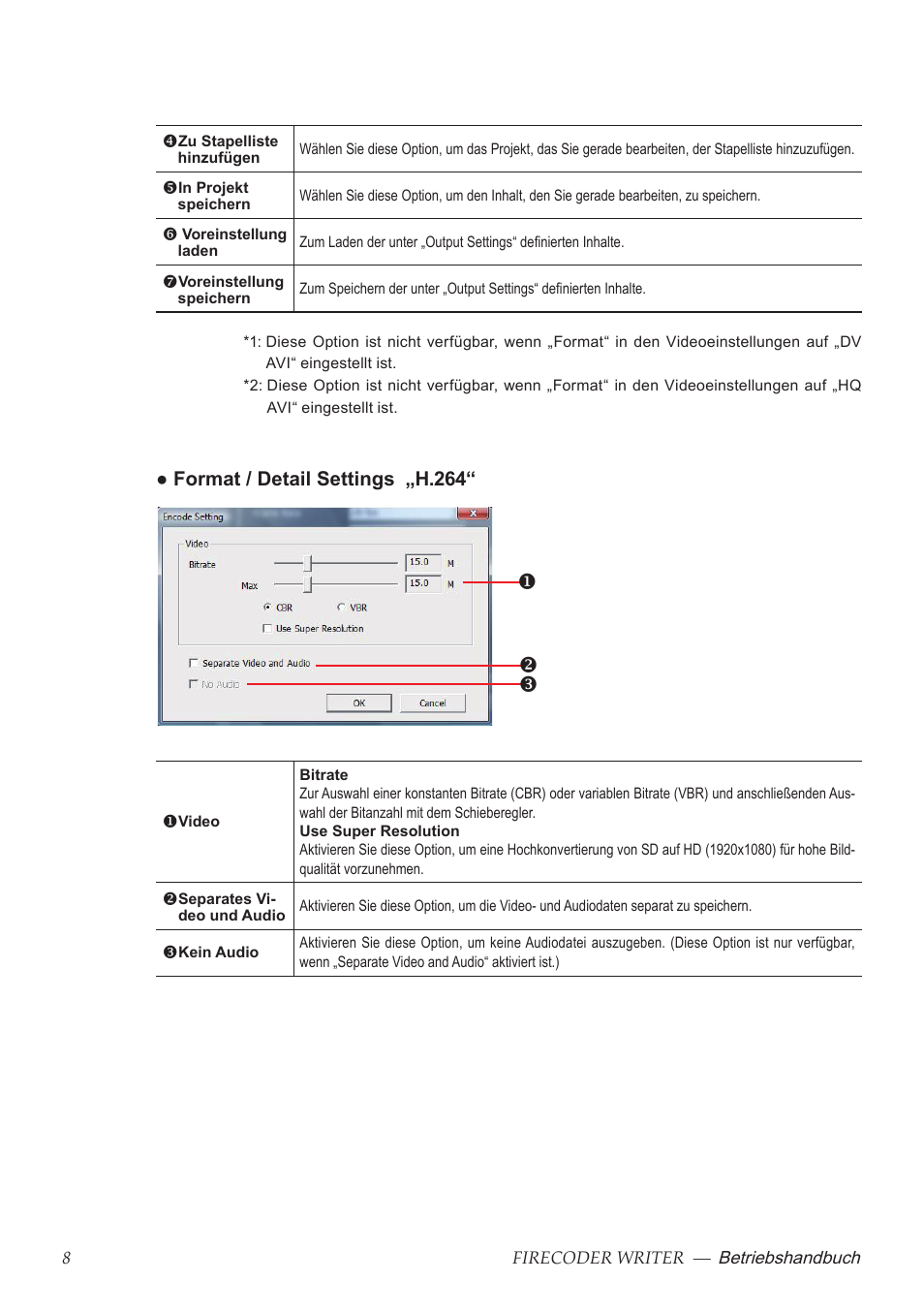 Format / detail settings „h.264 | Grass Valley FIRECODER Writer User Manual | Page 31 / 66