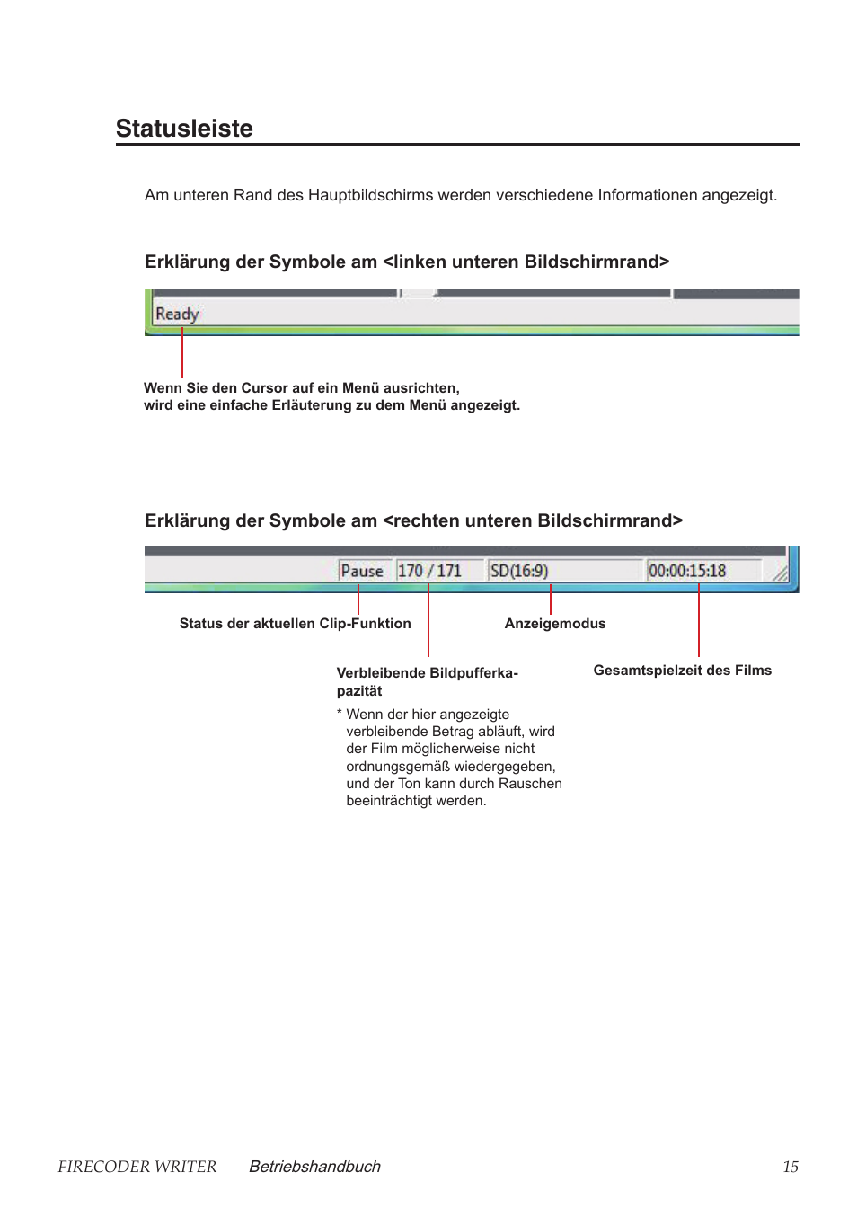 Statusleiste | Grass Valley FIRECODER Writer User Manual | Page 38 / 66