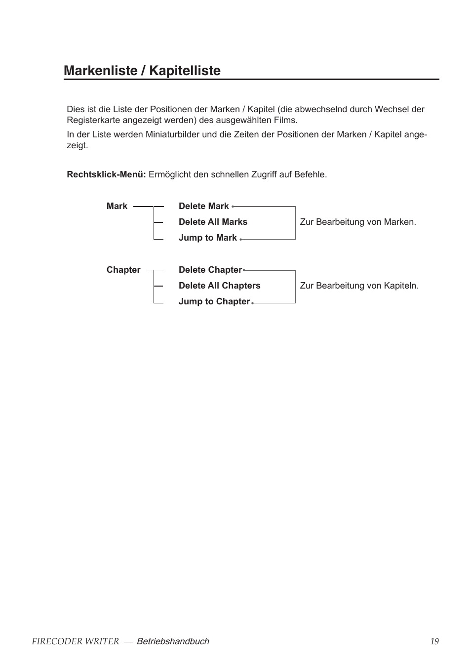 Markenliste / kapitelliste | Grass Valley FIRECODER Writer User Manual | Page 42 / 66