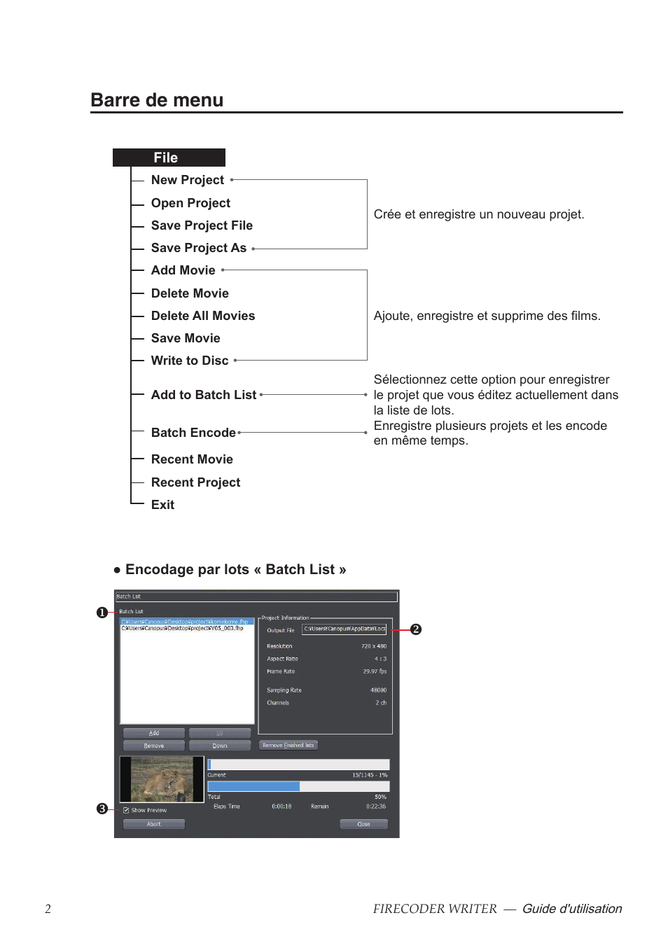Barre de menu | Grass Valley FIRECODER Writer User Manual | Page 47 / 66