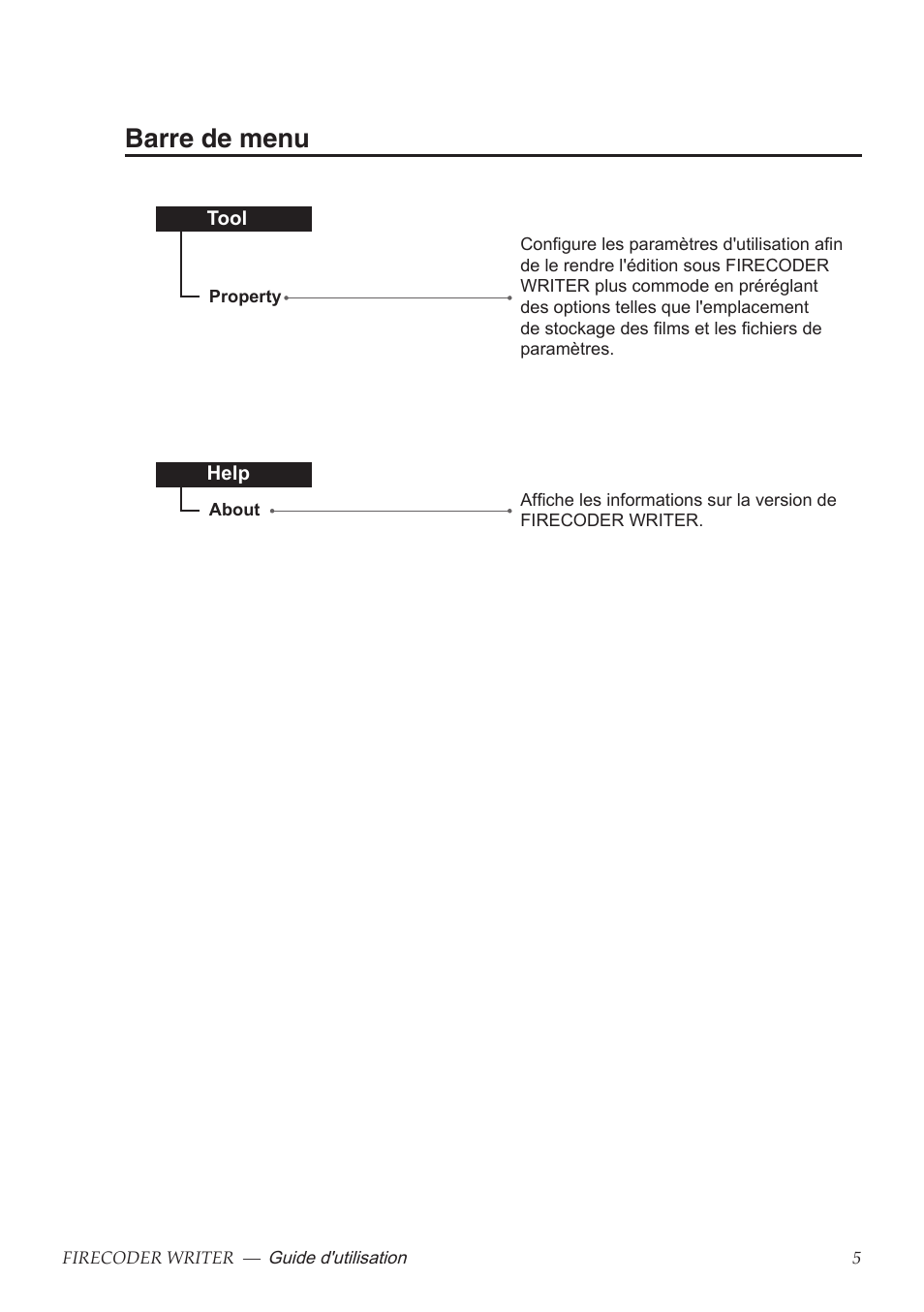 Barre de menu | Grass Valley FIRECODER Writer User Manual | Page 50 / 66