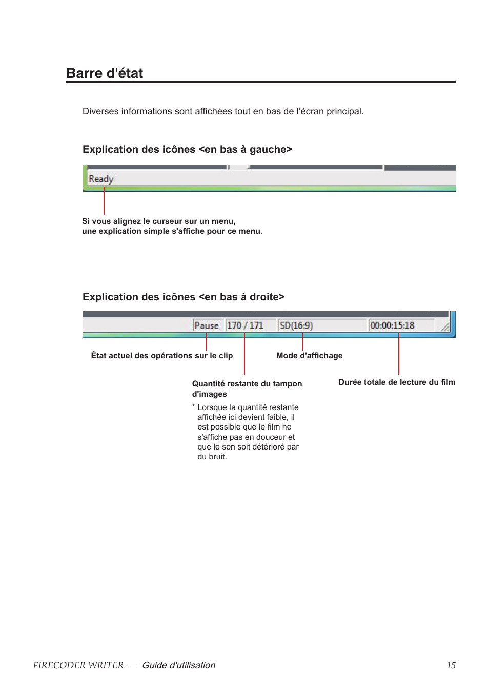 Barre d'état | Grass Valley FIRECODER Writer User Manual | Page 60 / 66