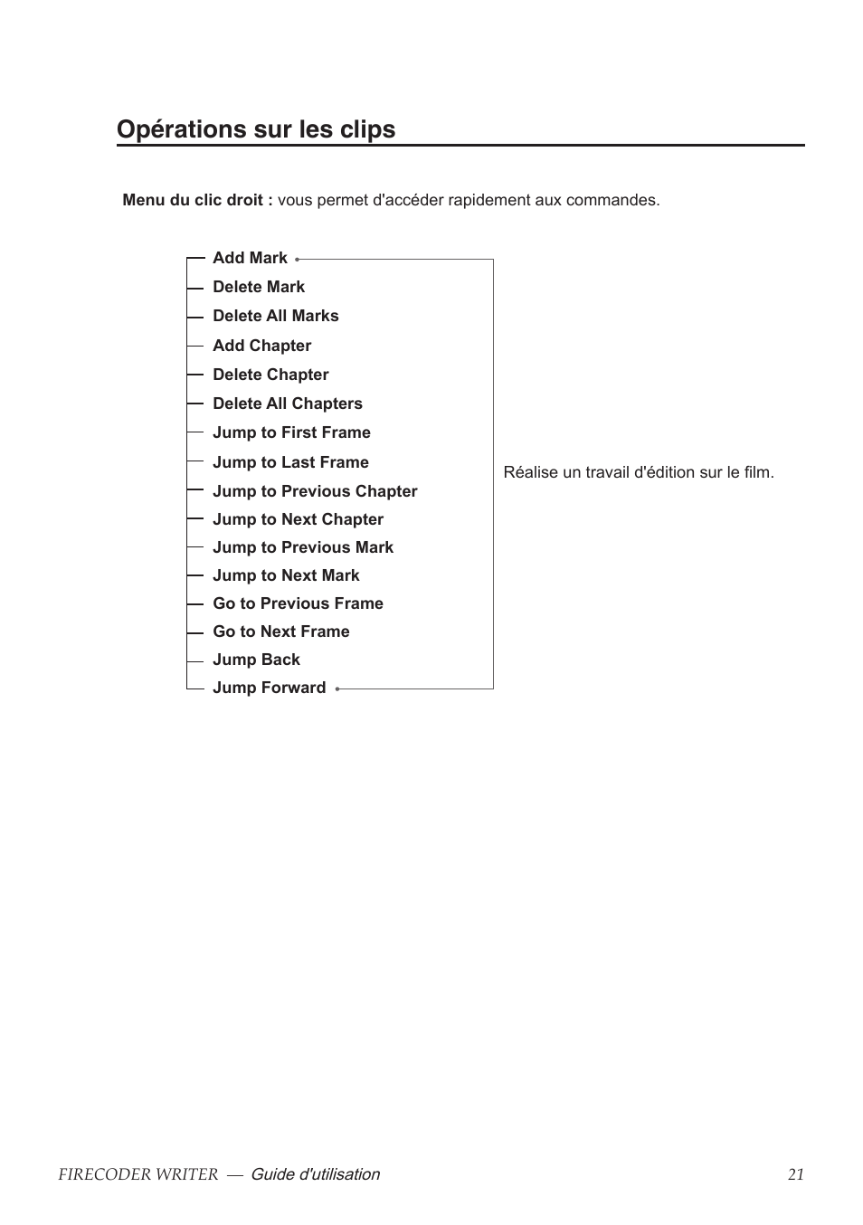 Opérations sur les clips | Grass Valley FIRECODER Writer User Manual | Page 66 / 66