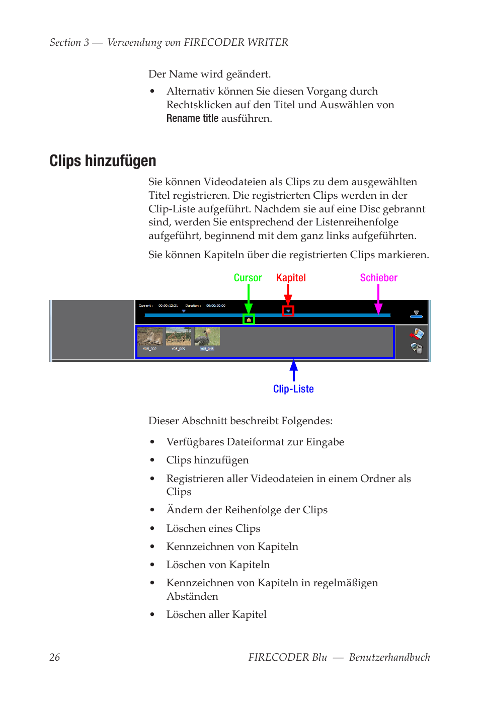 Clips hinzufügen | Grass Valley FIRECODER Blu User Manual | Page 100 / 216