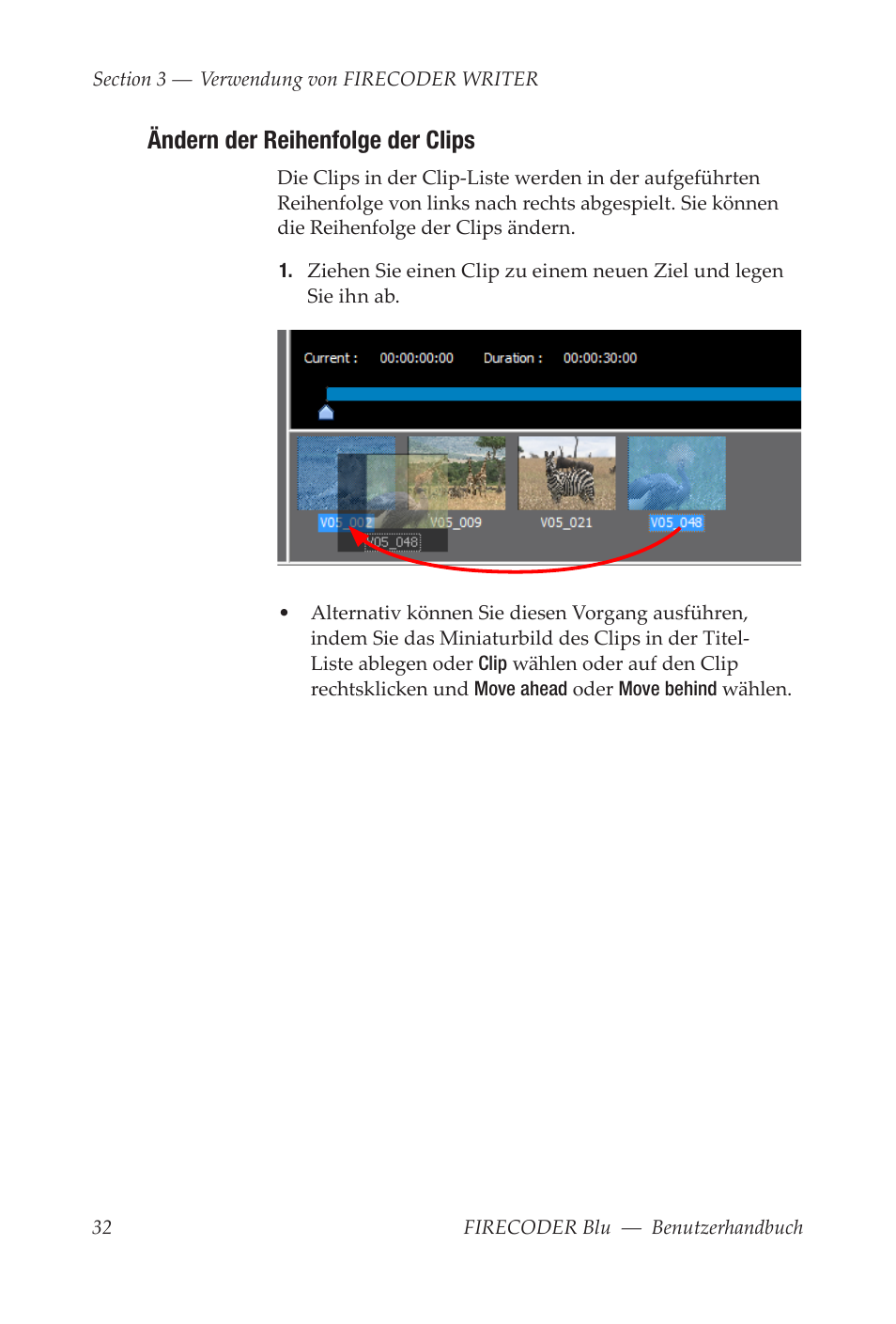 Ändern der reihenfolge der clips | Grass Valley FIRECODER Blu User Manual | Page 106 / 216