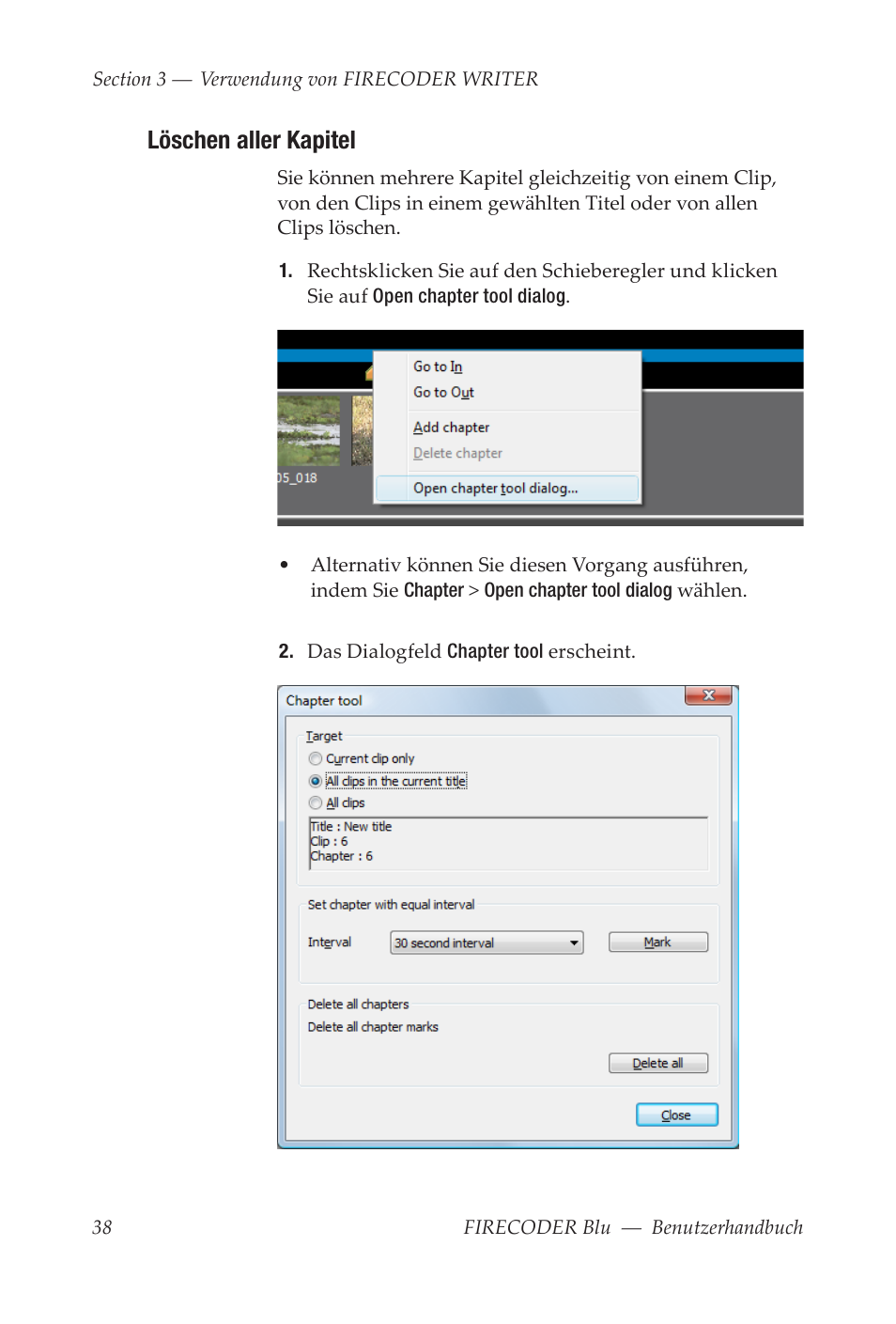 Löschen aller kapitel | Grass Valley FIRECODER Blu User Manual | Page 112 / 216