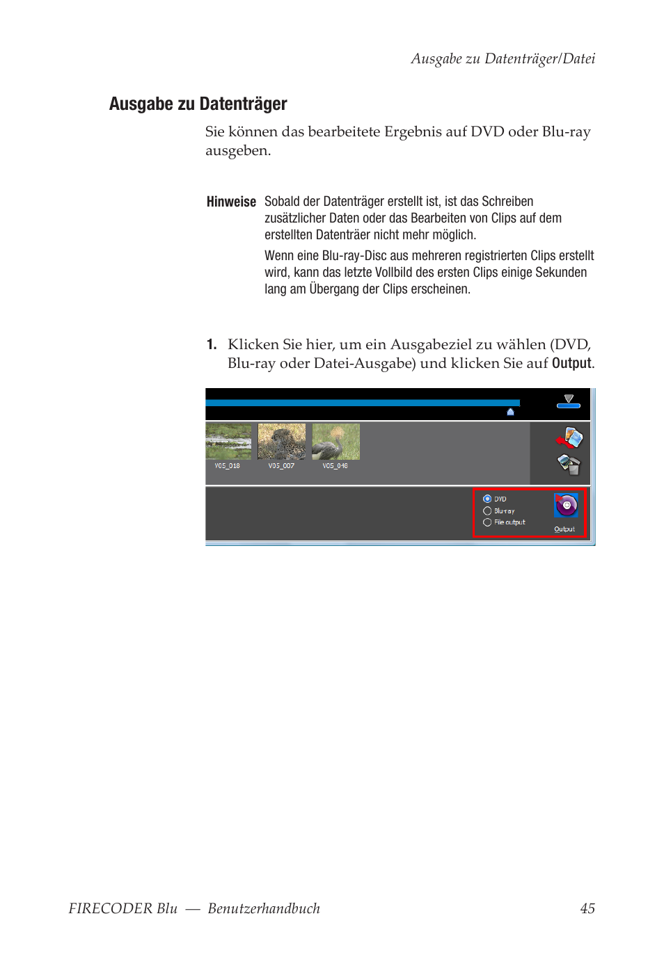 Ausgabe zu datenträger | Grass Valley FIRECODER Blu User Manual | Page 119 / 216