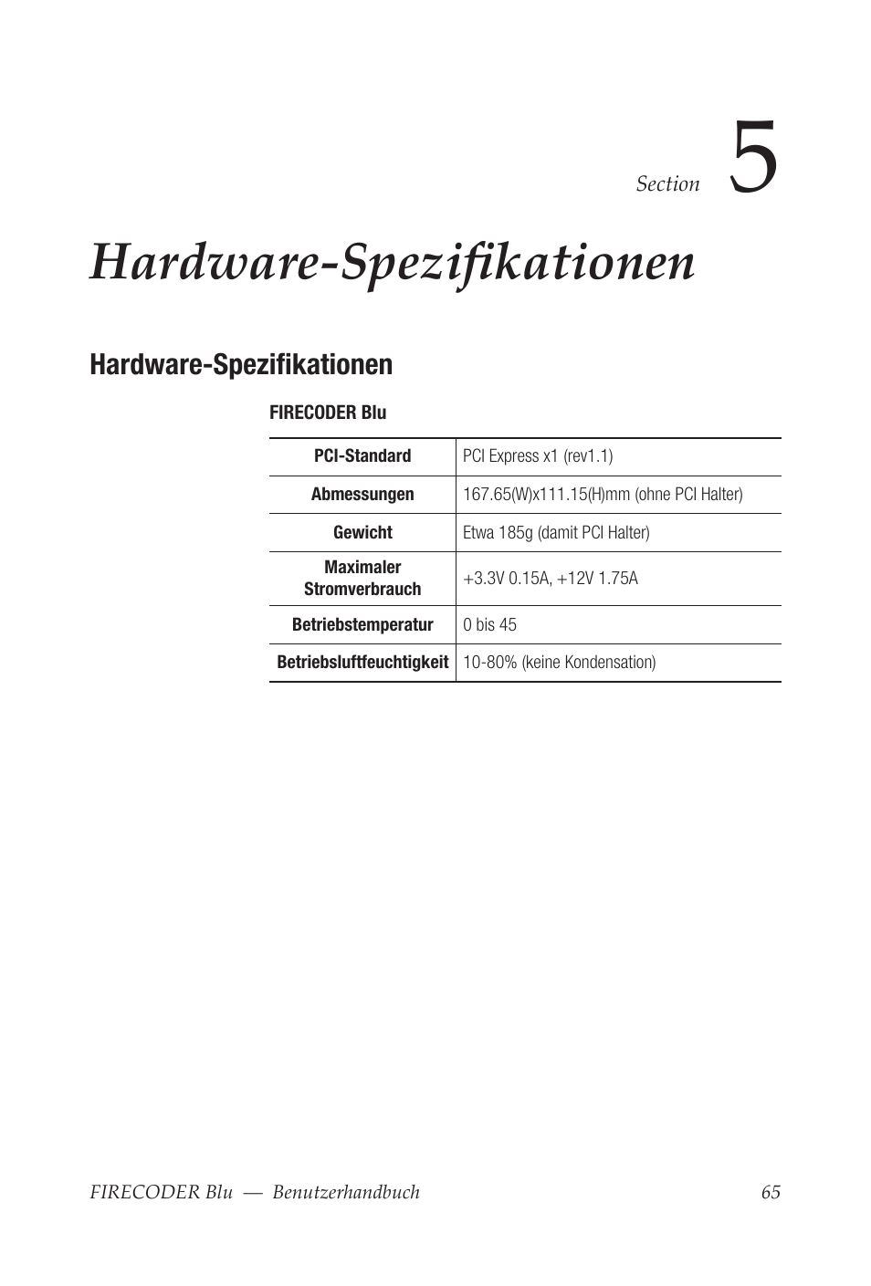 Hardware-spezifikationen | Grass Valley FIRECODER Blu User Manual | Page 139 / 216