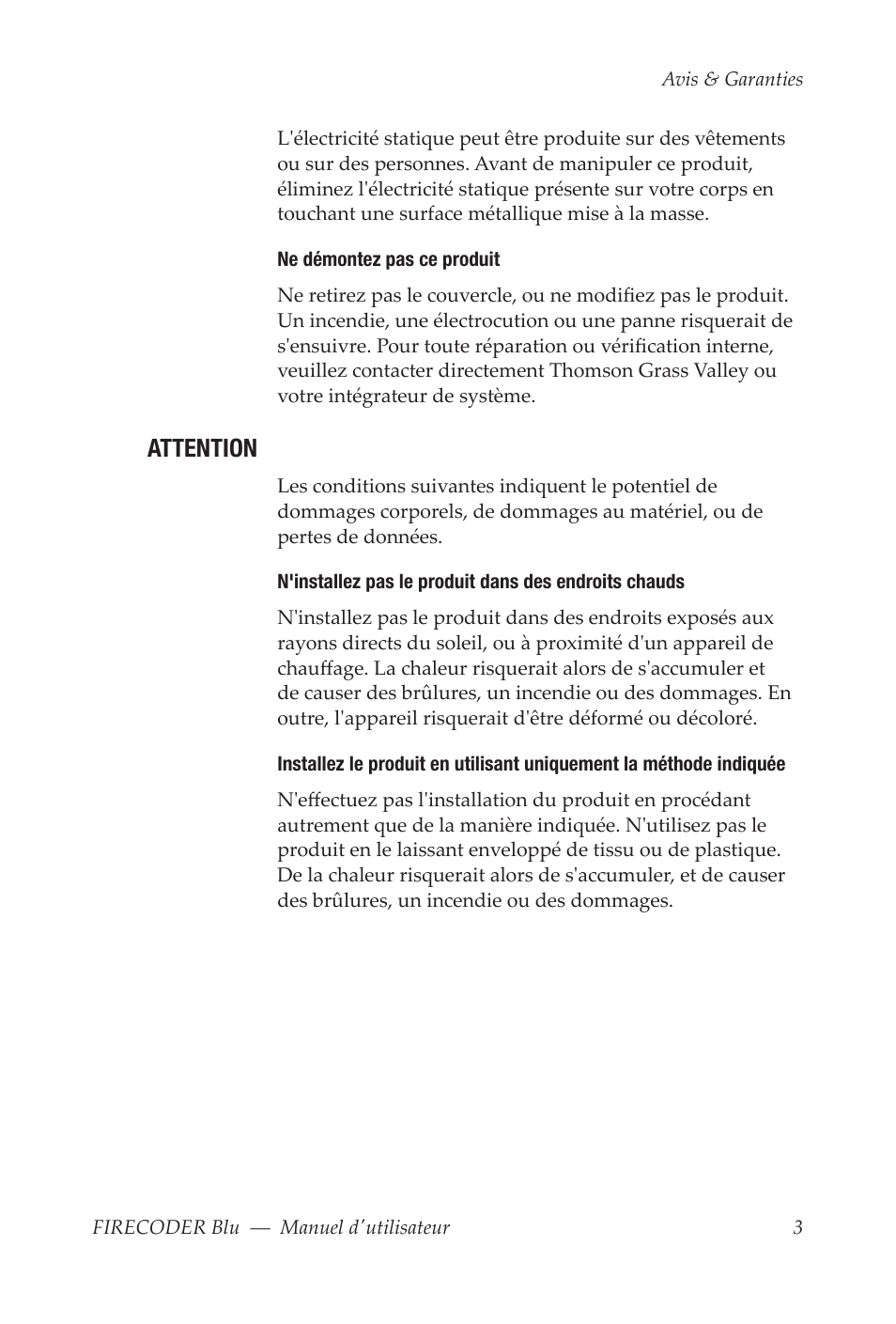 Attention | Grass Valley FIRECODER Blu User Manual | Page 151 / 216
