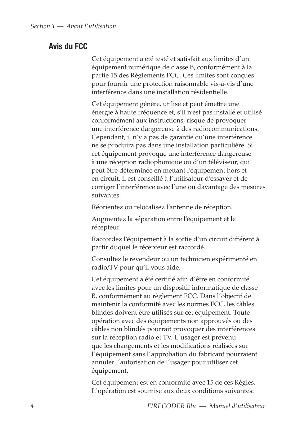 Avis du fcc | Grass Valley FIRECODER Blu User Manual | Page 152 / 216