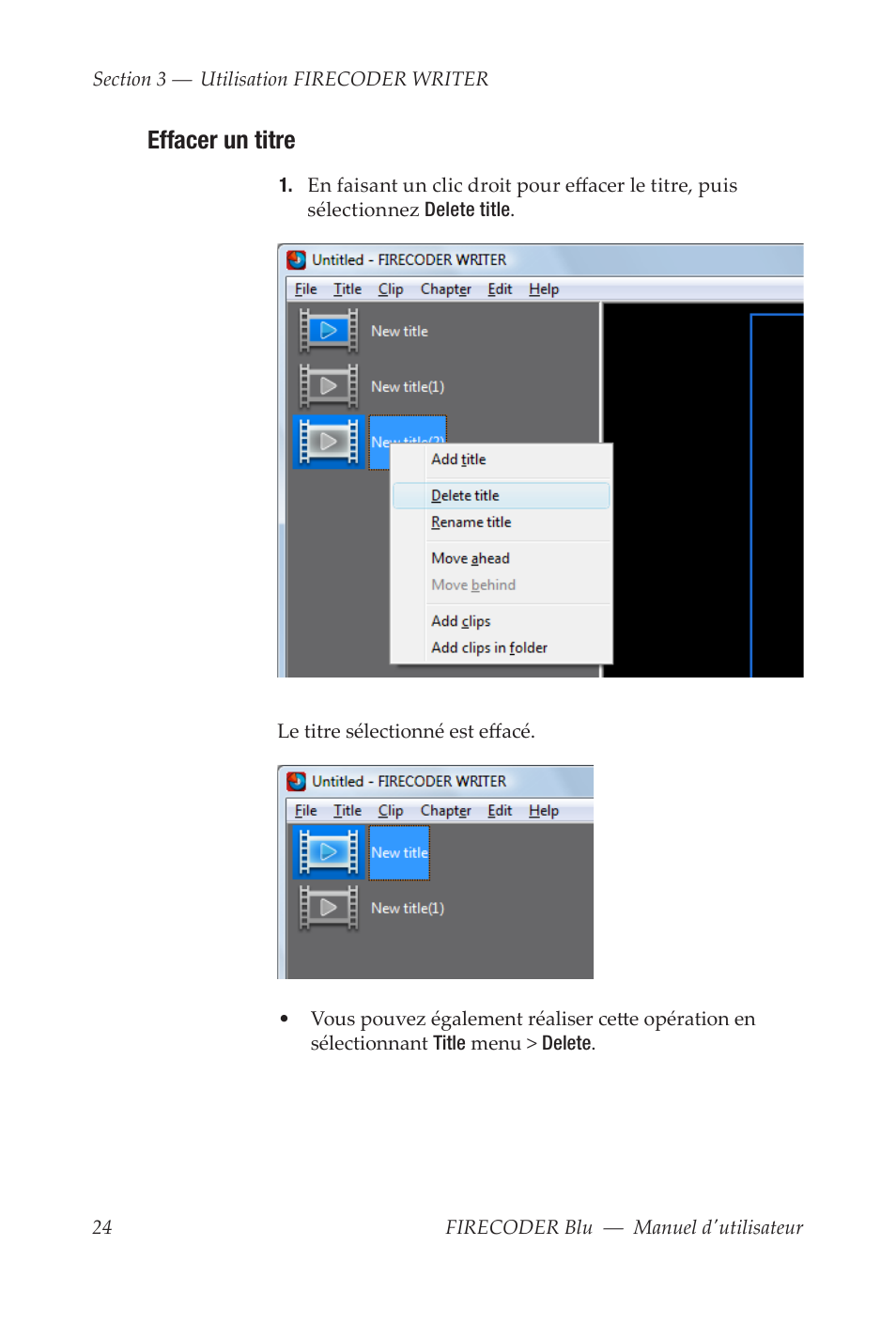 Effacer un titre | Grass Valley FIRECODER Blu User Manual | Page 172 / 216