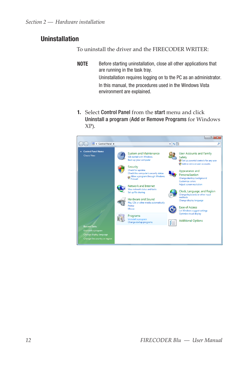 Uninstallation | Grass Valley FIRECODER Blu User Manual | Page 18 / 216
