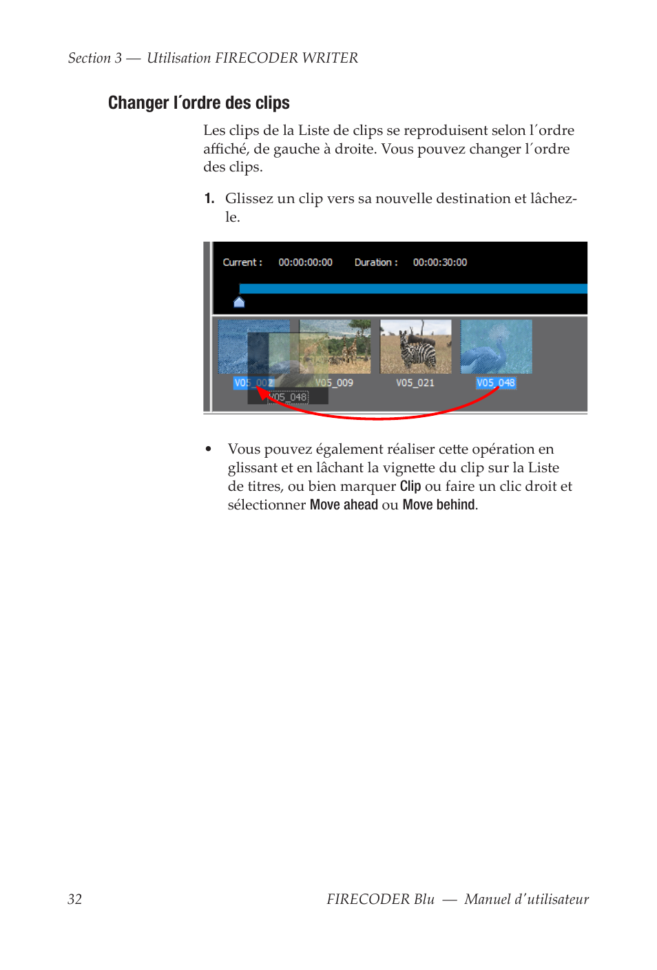 Changer l´ordre des clips | Grass Valley FIRECODER Blu User Manual | Page 180 / 216