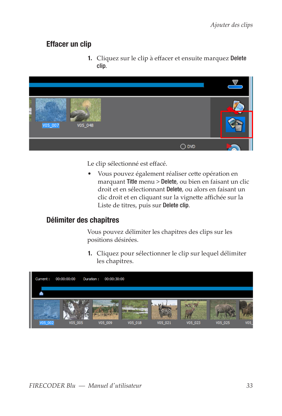 Effacer un clip, Délimiter des chapitres | Grass Valley FIRECODER Blu User Manual | Page 181 / 216