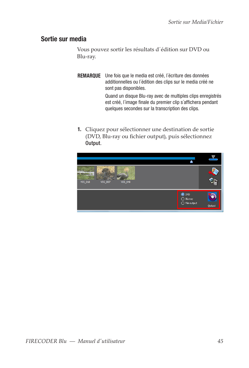 Sortie sur media | Grass Valley FIRECODER Blu User Manual | Page 193 / 216