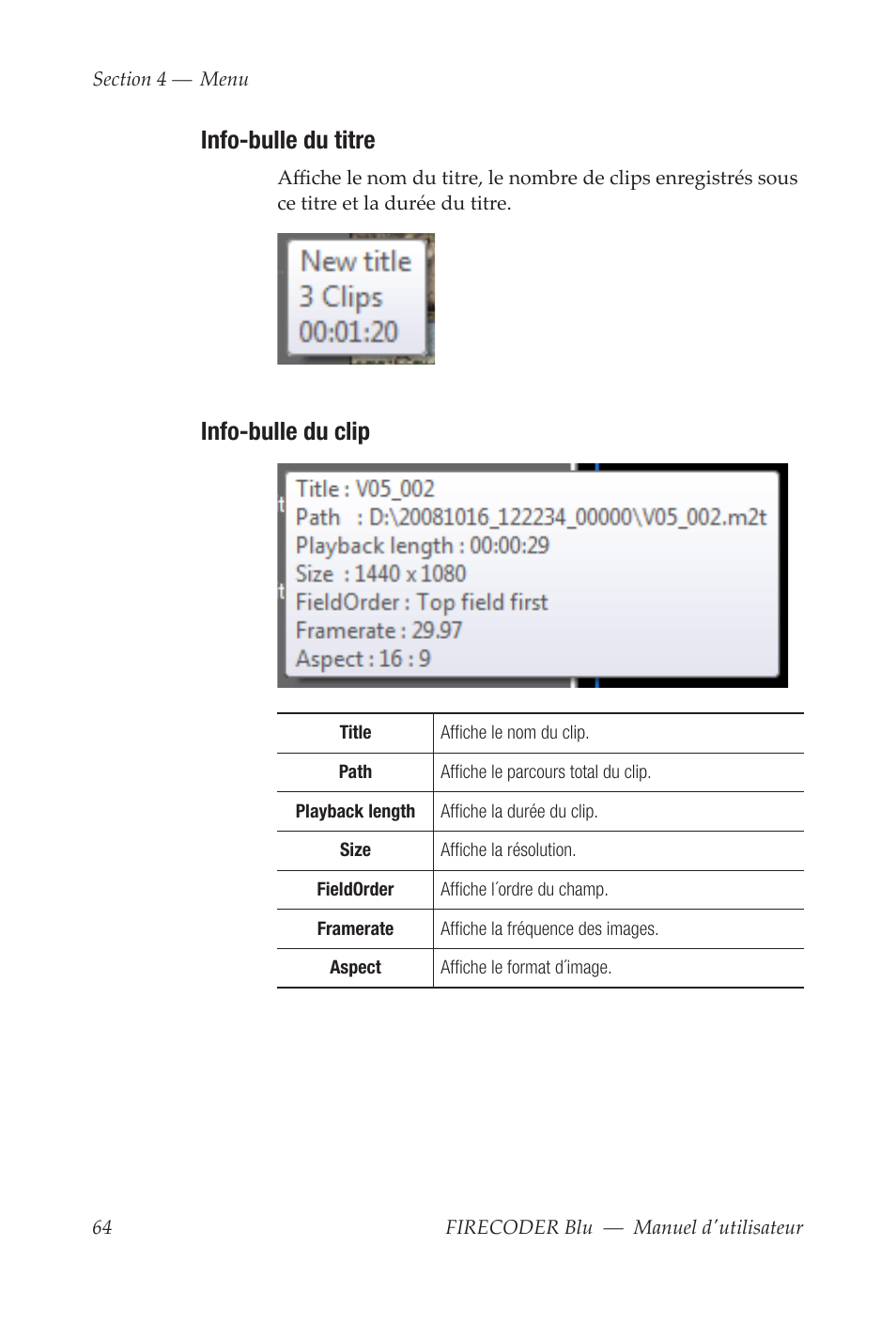 Info-bulle du titre, Info-bulle du clip | Grass Valley FIRECODER Blu User Manual | Page 212 / 216