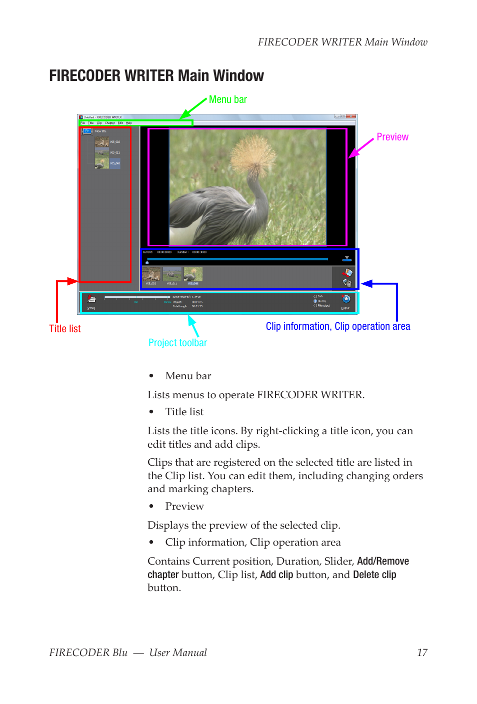 Firecoder writer main window | Grass Valley FIRECODER Blu User Manual | Page 23 / 216