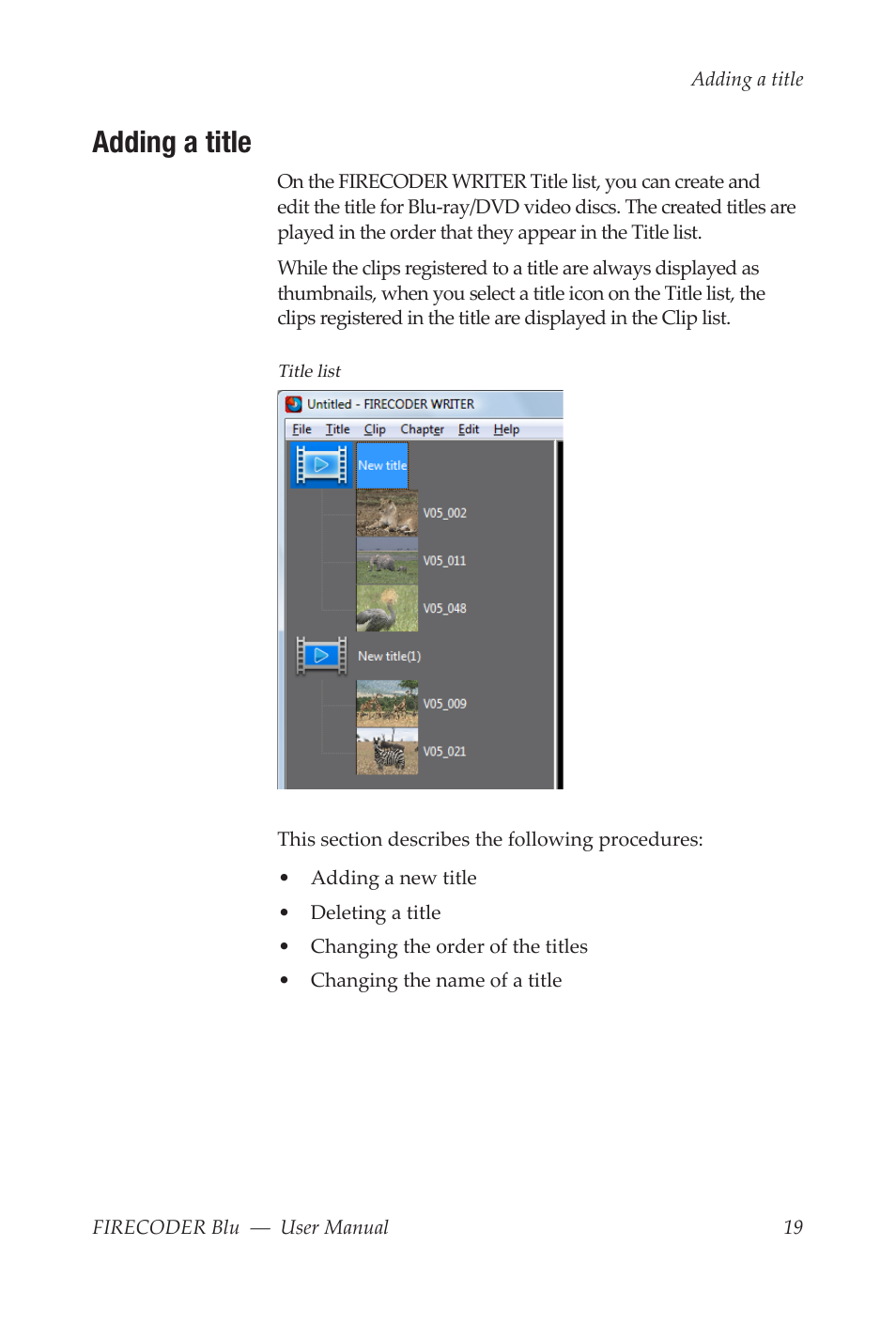 Adding a title | Grass Valley FIRECODER Blu User Manual | Page 25 / 216