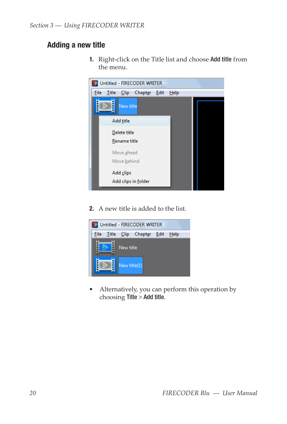 Adding a new title | Grass Valley FIRECODER Blu User Manual | Page 26 / 216