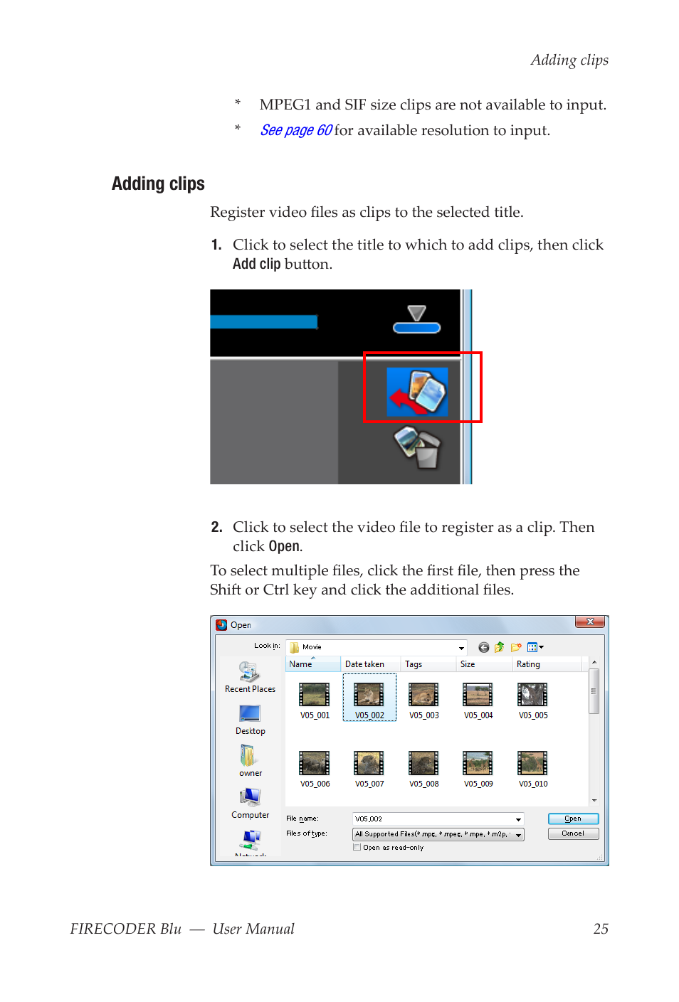 Adding clips | Grass Valley FIRECODER Blu User Manual | Page 31 / 216