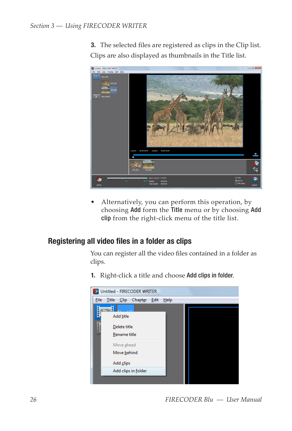 Registering all video files in a folder as clips | Grass Valley FIRECODER Blu User Manual | Page 32 / 216