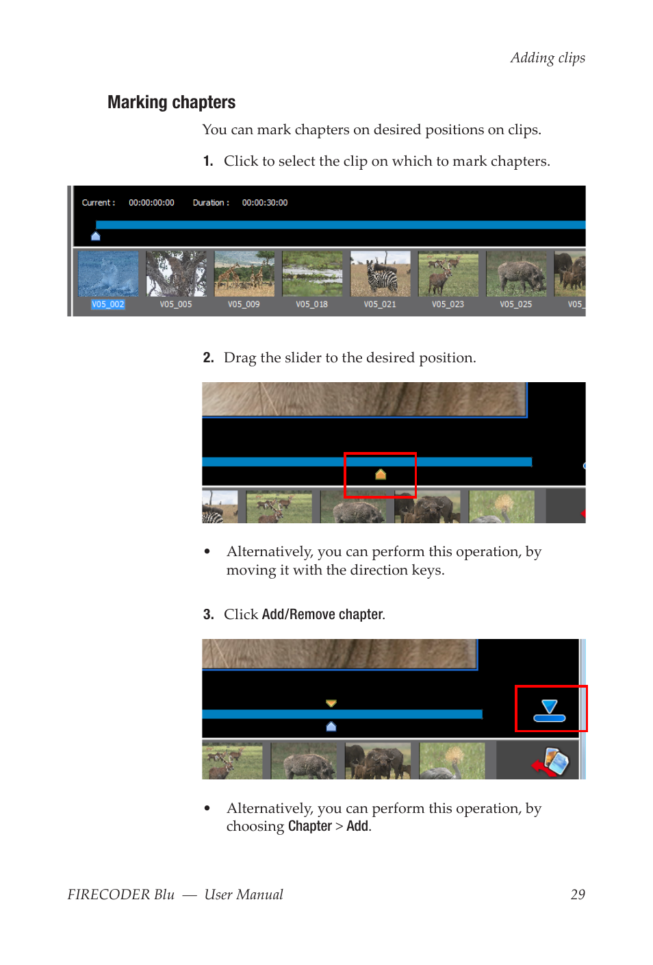 Marking chapters | Grass Valley FIRECODER Blu User Manual | Page 35 / 216