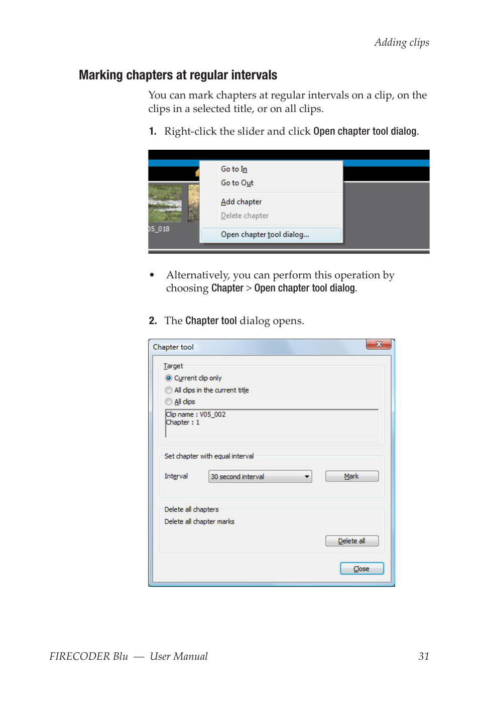 Marking chapters at regular intervals | Grass Valley FIRECODER Blu User Manual | Page 37 / 216