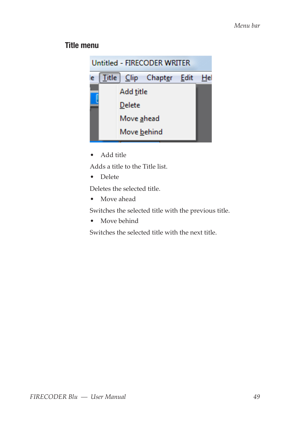 Title menu | Grass Valley FIRECODER Blu User Manual | Page 55 / 216