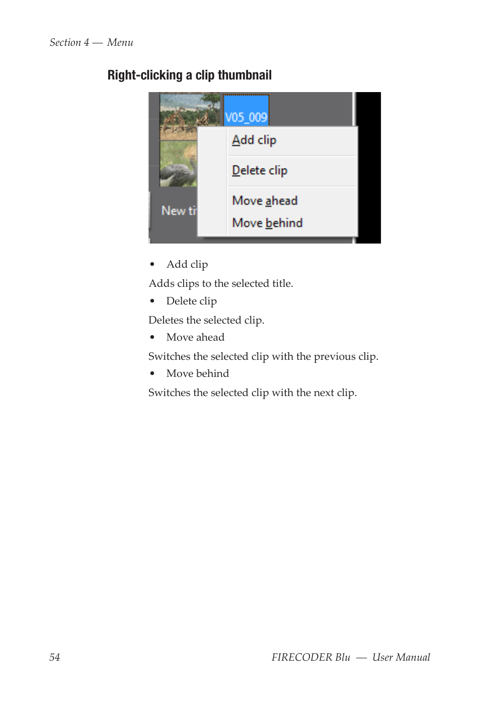 Right-clicking a clip thumbnail | Grass Valley FIRECODER Blu User Manual | Page 60 / 216