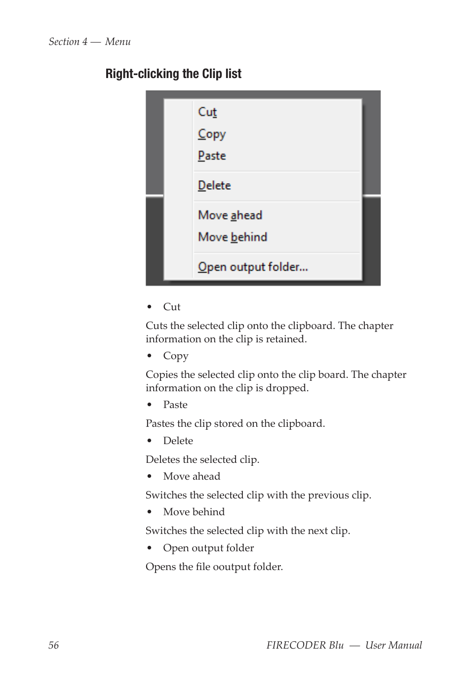 Right-clicking the clip list | Grass Valley FIRECODER Blu User Manual | Page 62 / 216