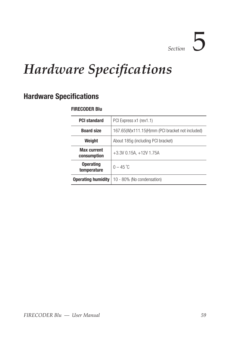 Hardware specifications | Grass Valley FIRECODER Blu User Manual | Page 65 / 216