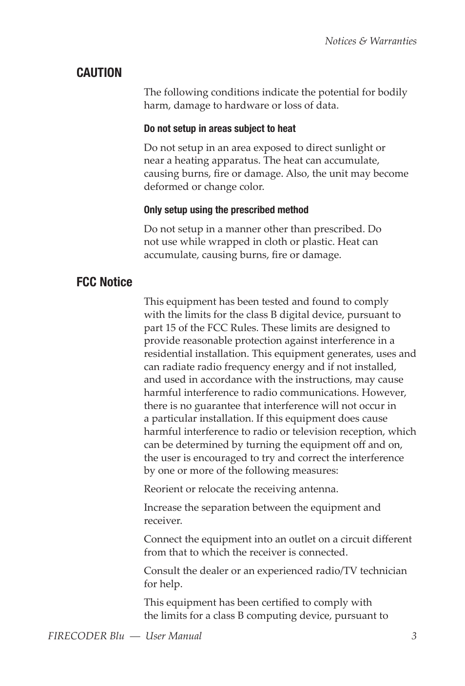 Caution, Fcc notice | Grass Valley FIRECODER Blu User Manual | Page 9 / 216