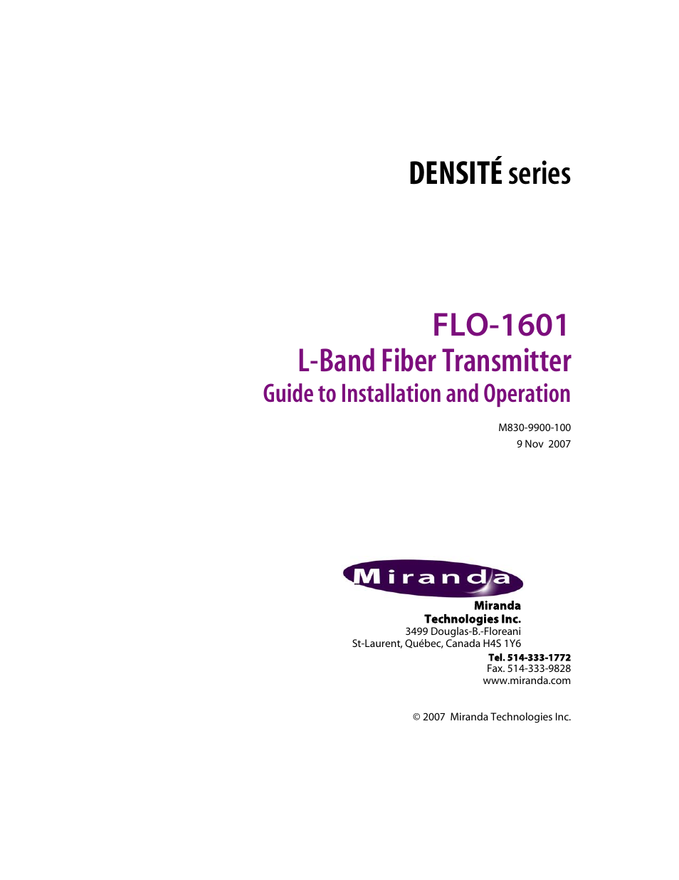 Grass Valley FLO-1601 User Manual | 12 pages