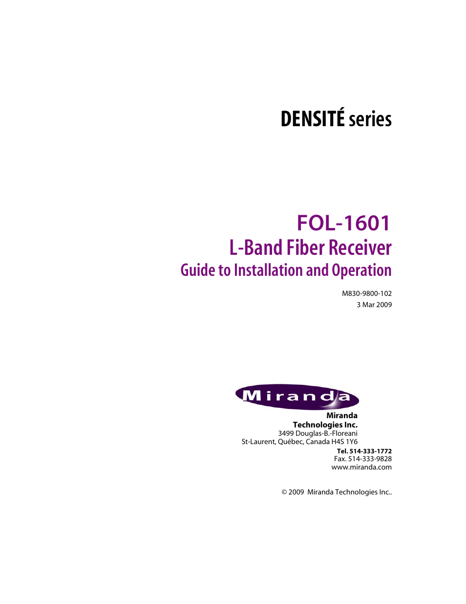 Grass Valley FOL-1601 User Manual | 12 pages