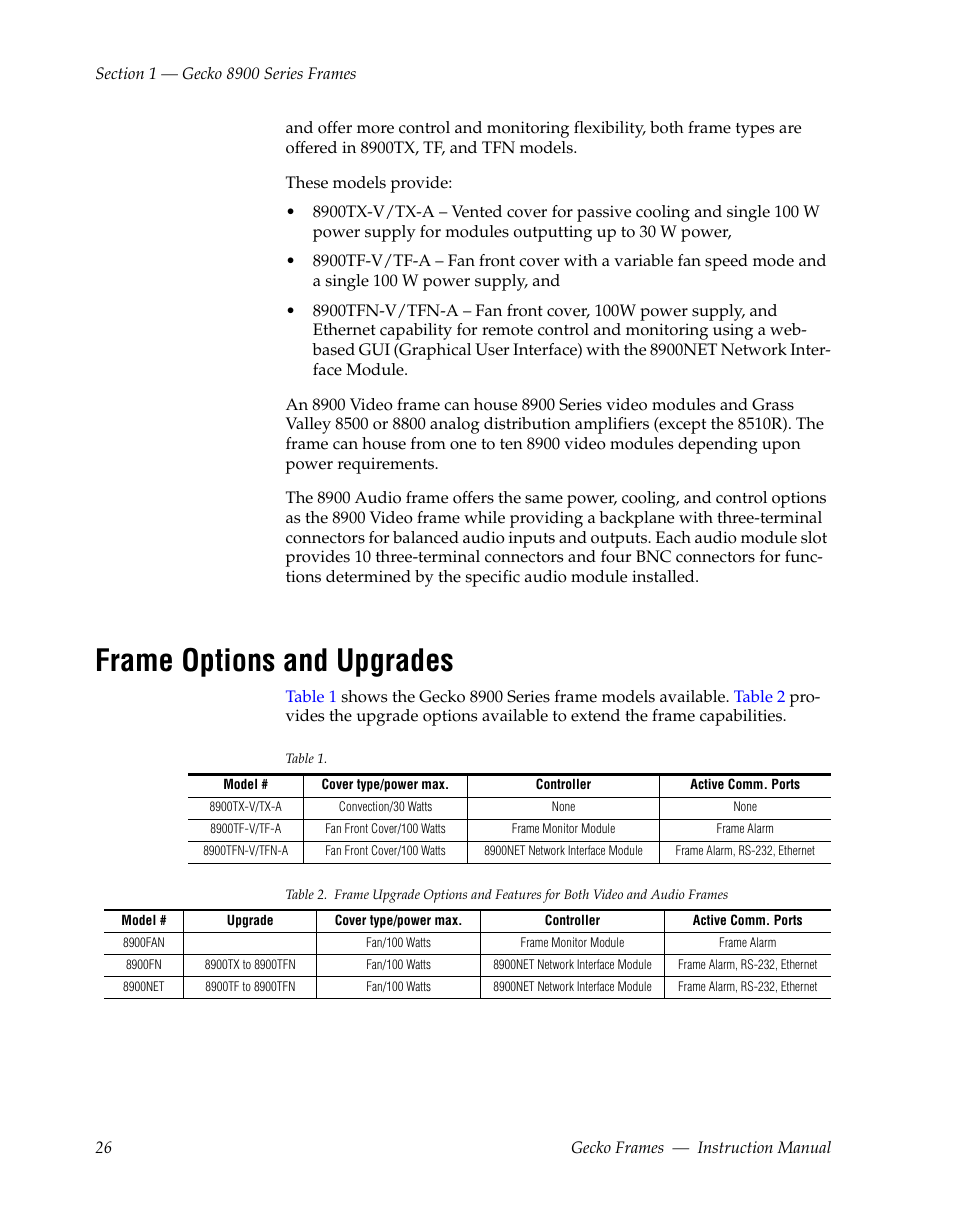 Frame options and upgrades | Grass Valley 8900 Frames Gecko 2009 User Manual | Page 26 / 64