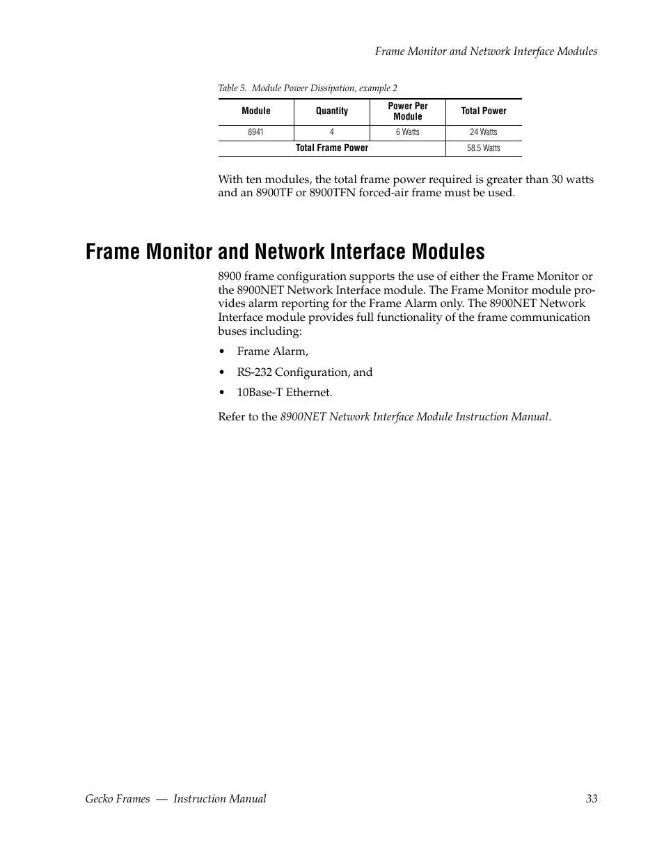 Frame monitor and network interface modules | Grass Valley 8900 Frames Gecko 2009 User Manual | Page 33 / 64