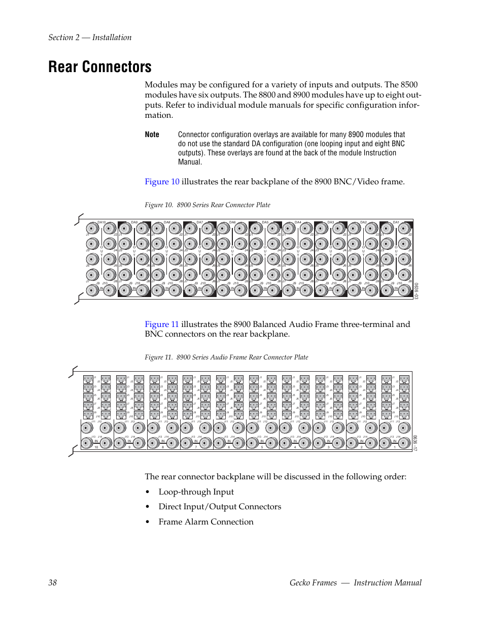 Rear connectors | Grass Valley 8900 Frames Gecko 2009 User Manual | Page 38 / 64