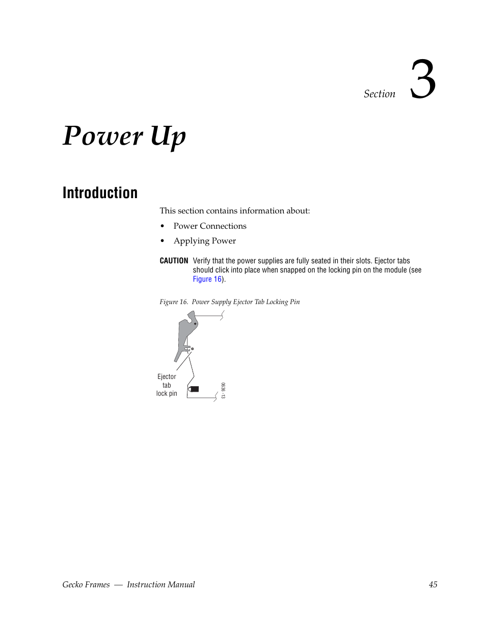 Power up, Introduction, Section 3 — power up | Grass Valley 8900 Frames Gecko 2009 User Manual | Page 45 / 64