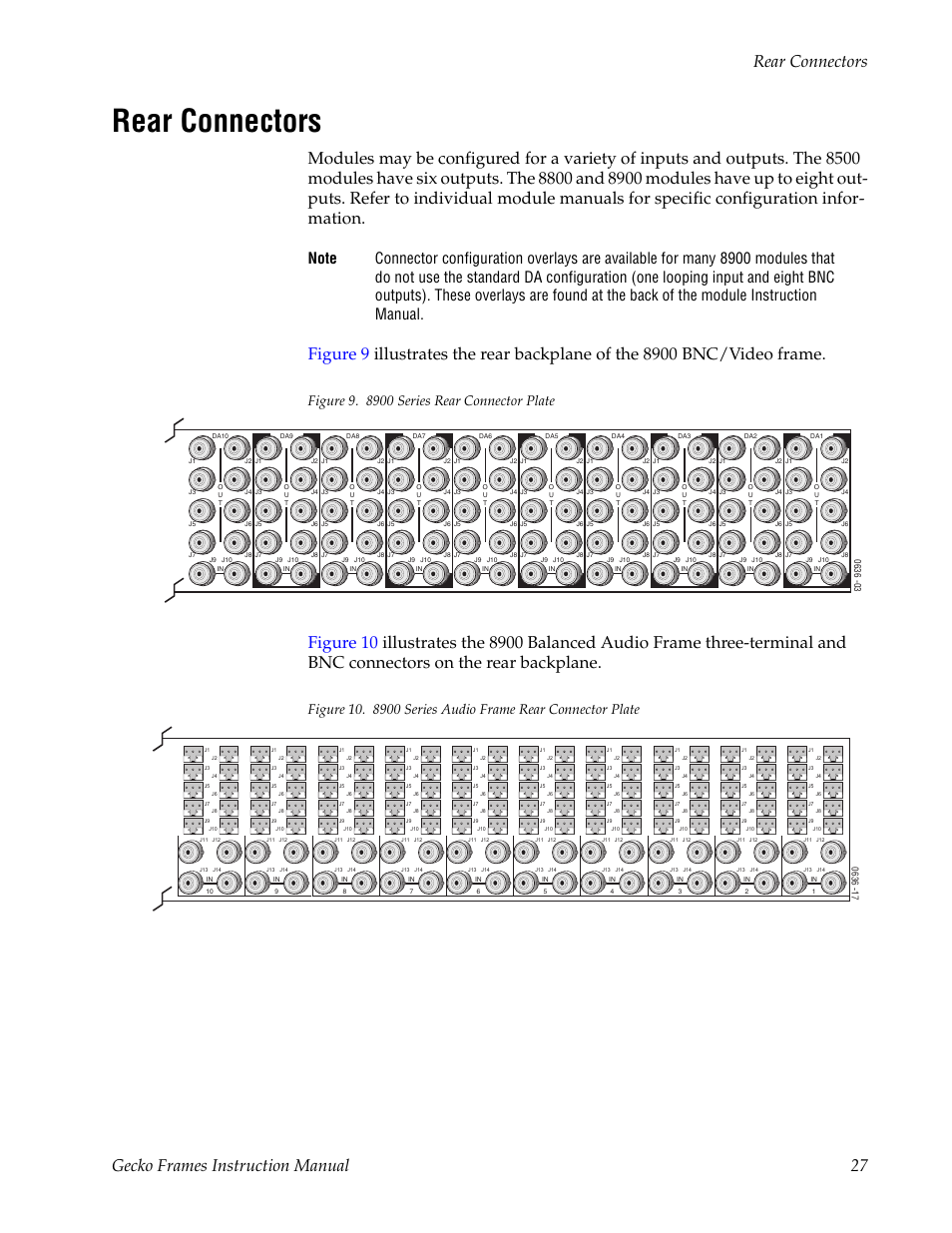 Rear connectors, Gecko frames instruction manual 27 rear connectors | Grass Valley 8900 Frames Gecko 2007 User Manual | Page 27 / 52