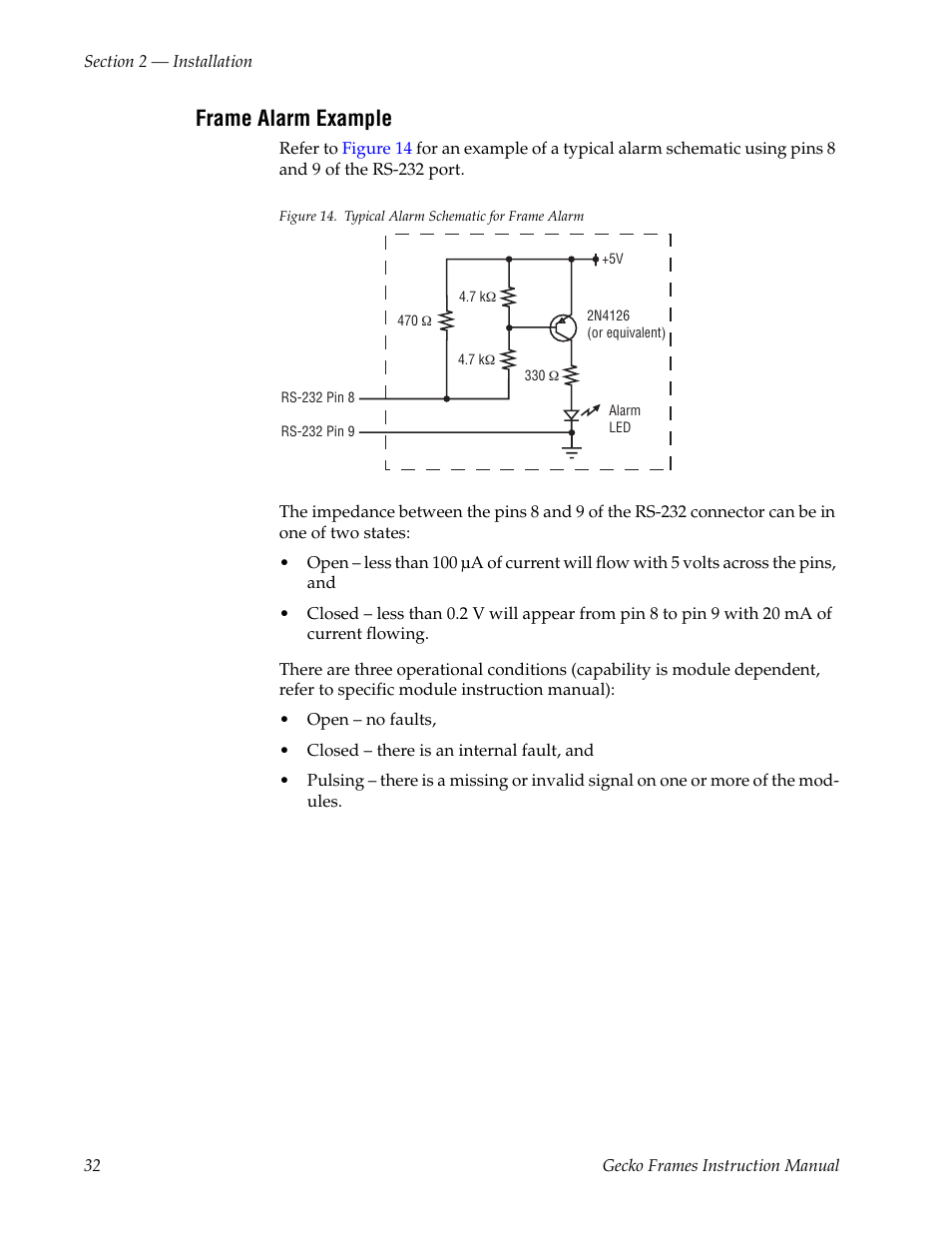 Frame alarm example, To frame alarm example, For using the port in | Grass Valley 8900 Frames Gecko 2007 User Manual | Page 32 / 52