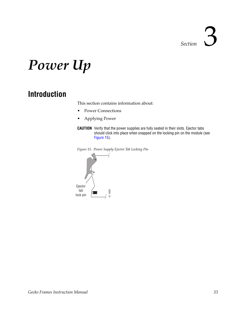 Power up, Introduction, Section 3 — power up | Grass Valley 8900 Frames Gecko 2007 User Manual | Page 33 / 52