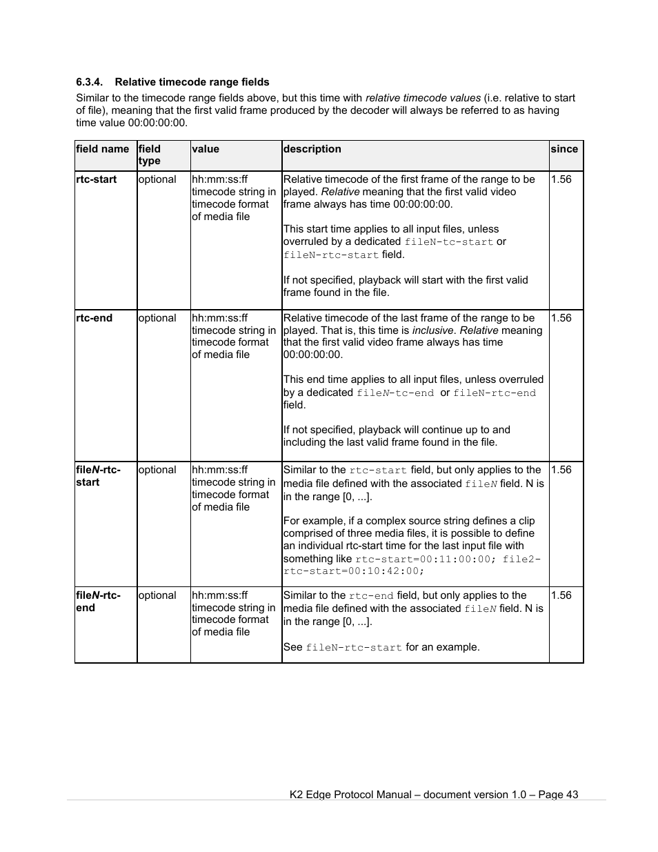 Relative timecode range fields | Grass Valley K2 Edge Protocol Manual v1.0 User Manual | Page 43 / 52