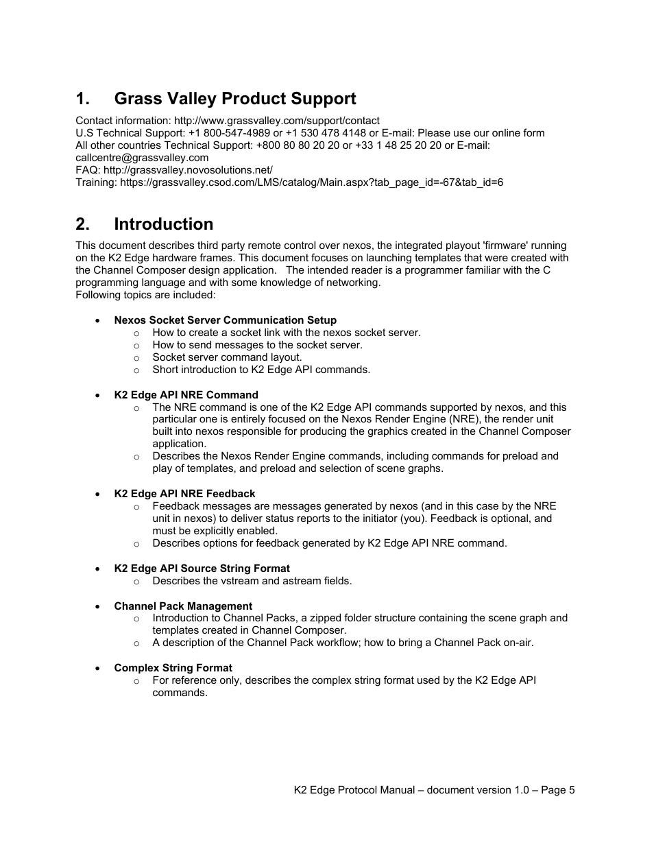 Grass valley product support, Introduction | Grass Valley K2 Edge Protocol Manual v1.0 User Manual | Page 5 / 52