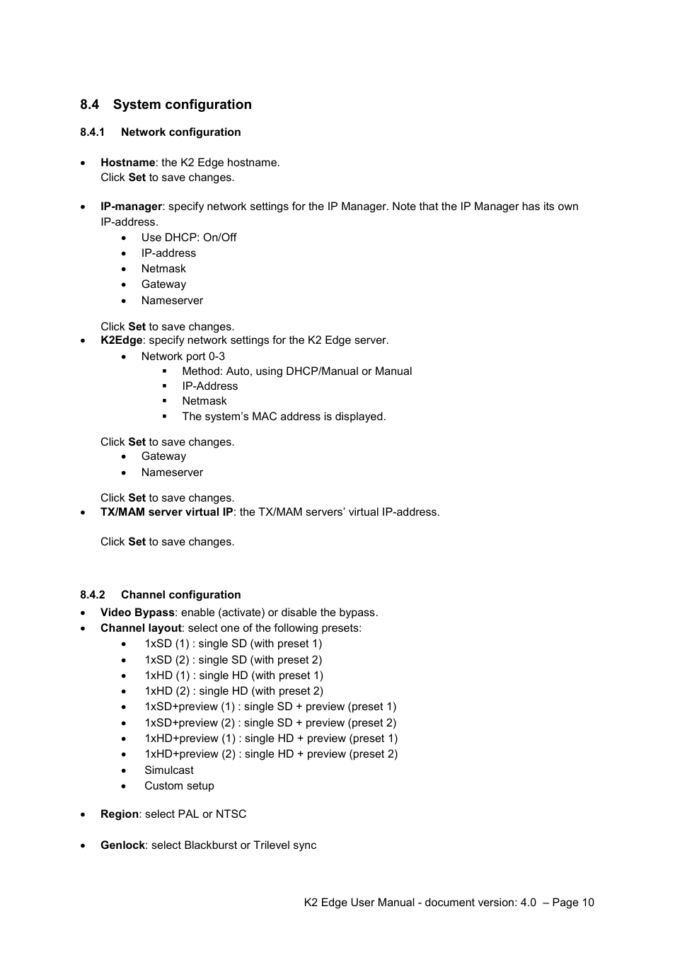 4 system configuration, 1 network configuration, 2 channel configuration | System configuration, 8 .4 system configuration | Grass Valley K2 Edge User Manual v.4.0 User Manual | Page 10 / 26